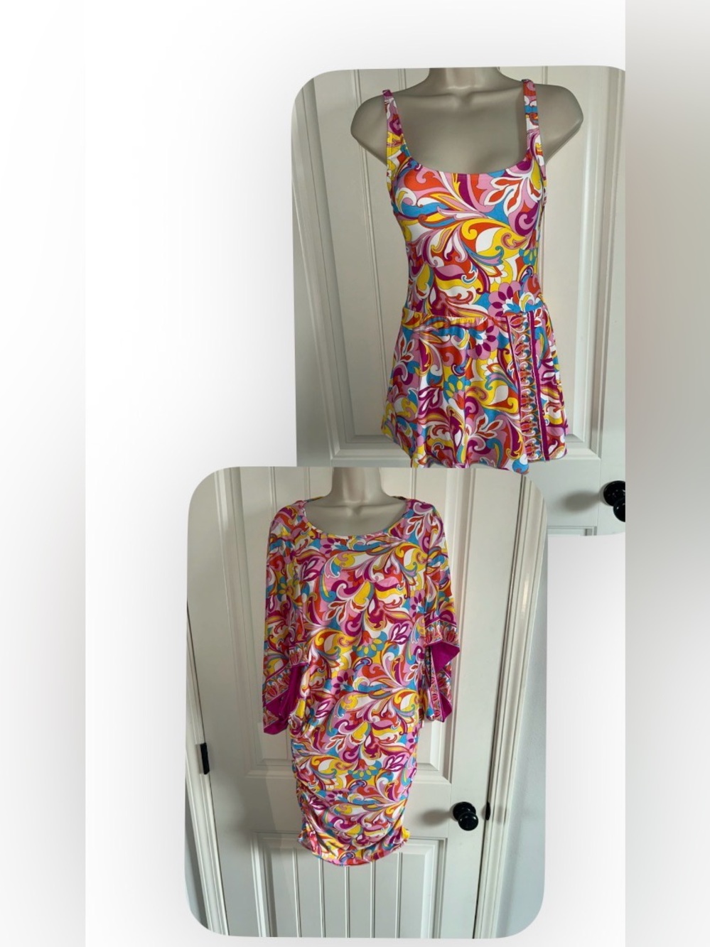 NWT Carmen Marc Valvo Multicolor Floral One Piece Swimsuit & Coverup Sz 6/XS